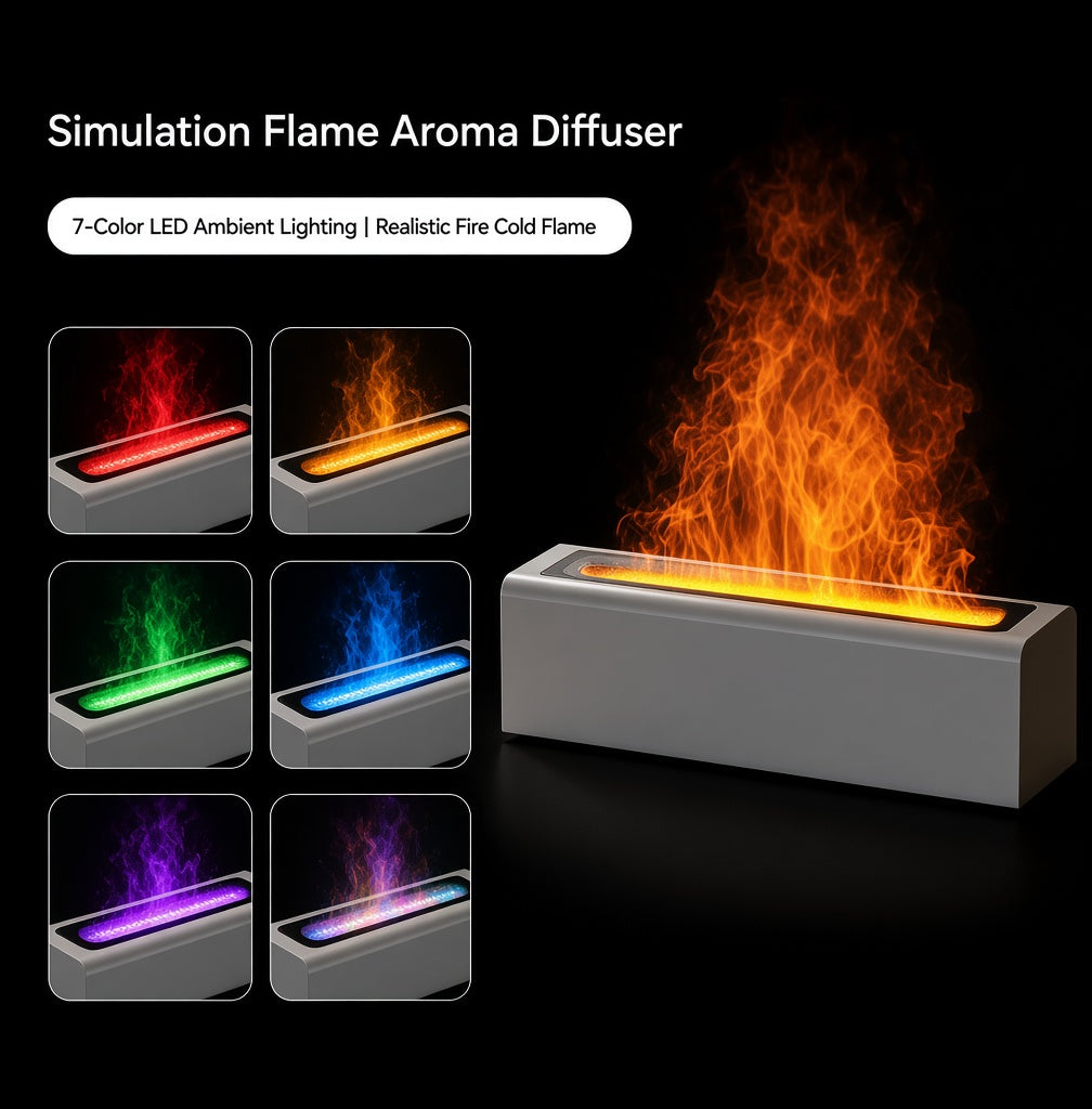 Flame Glow™ USB Aroma Diffuser – Rainy Night Ambience & Relaxing Mist