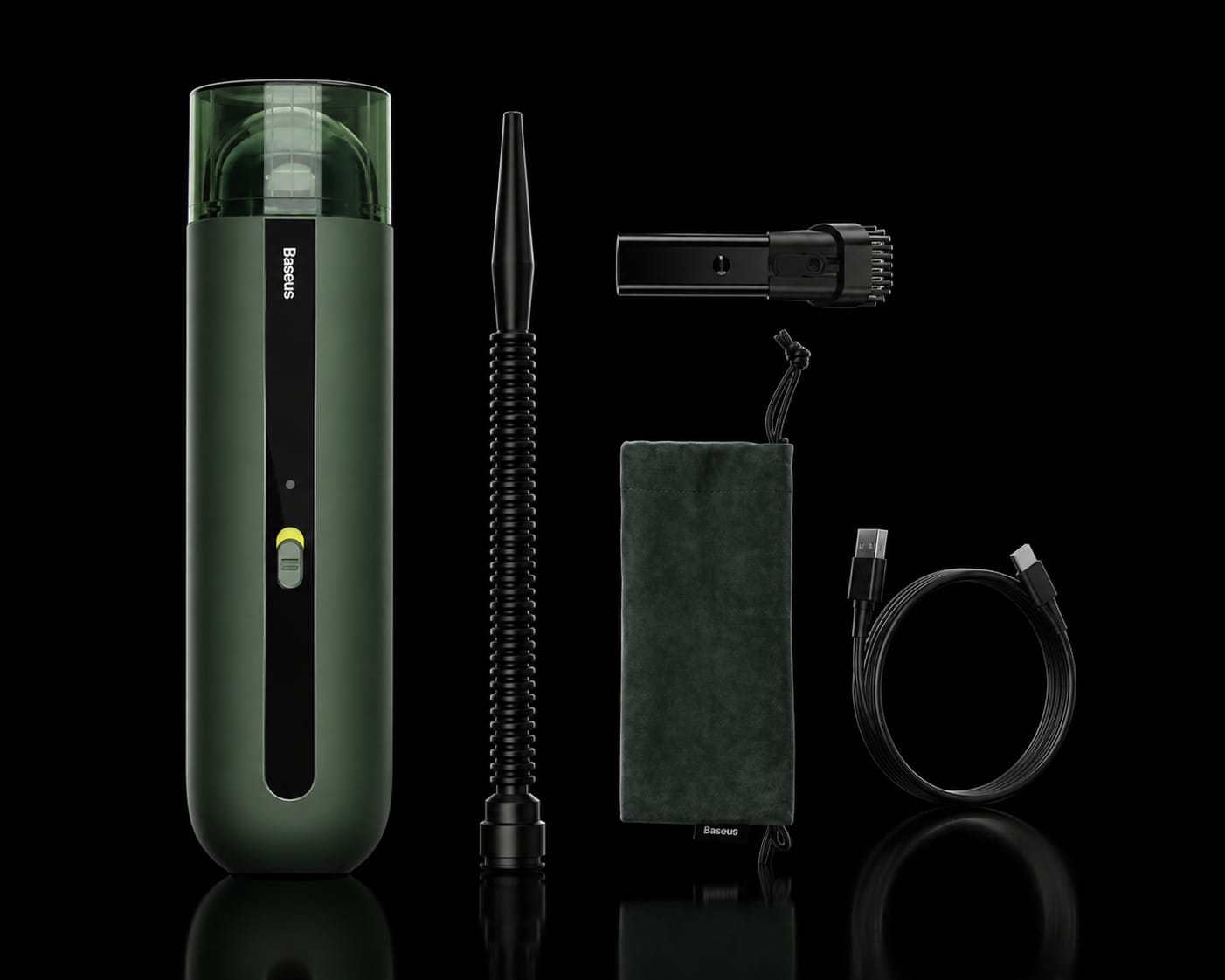 BASEUS Wireless Car Vacuum Cleaner – 5000Pa Suction, HEPA Filter, 6000mAh Battery – Dark Night Green & Bright Moon White